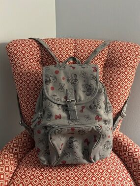 Disney Gray Mini Backpack with Minnie Mouse and Red Bow Accents